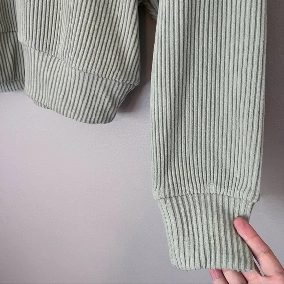 Abercrombie & Fitch NEW Lounge Cozy Rib Pullover Hoodie Sweatshirt Green S/M - Picture 2 of 6